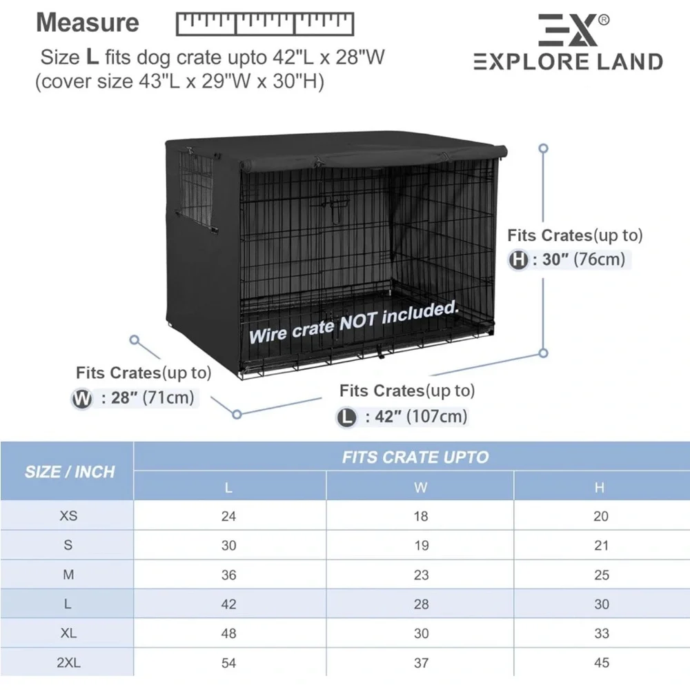 Explore Land Black 42 inches Heavy Duty Polyester Dog 🐕 Crate Cover